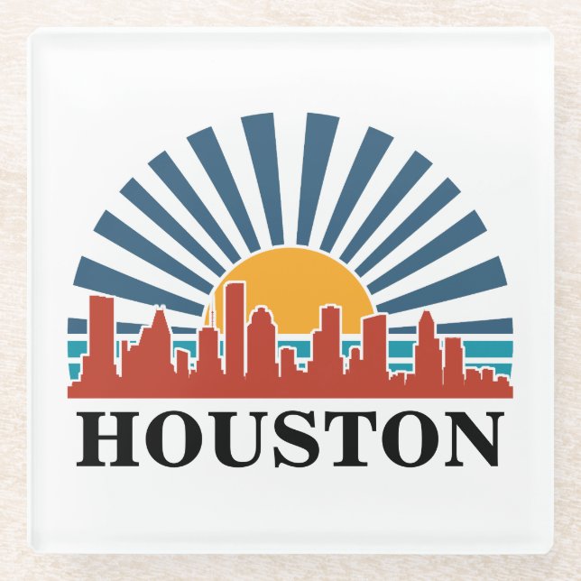 Posavasos De Vidrio Viaje de retro al atardecer de Houston Texas (Anverso)