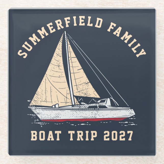 Posavasos De Vidrio Viaje en barco personalizado Náutico Familia (Anverso)