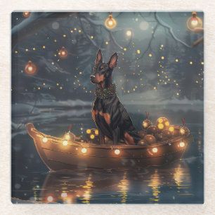 Posavasos De Vidrio Viaje Festivo de Navidad de Doberman