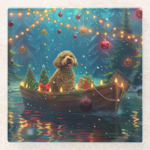 Posavasos De Vidrio Viaje Festivo de Navidad de Goldendoodle
