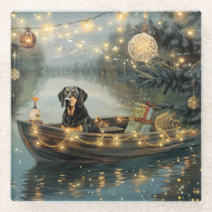 Posavasos De Vidrio Viaje Festivo de Navidad del Bluetick Coonhound