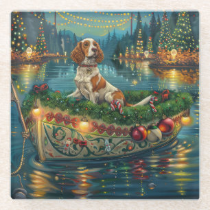 Posavasos De Vidrio Viaje Festivo de Navidad del Brittany Spaniel