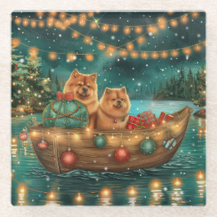 Posavasos De Vidrio Viaje Festivo de Navidad del Chow Chow