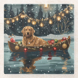 Posavasos De Vidrio Viaje Festivo de Navidad del Golden Retriever