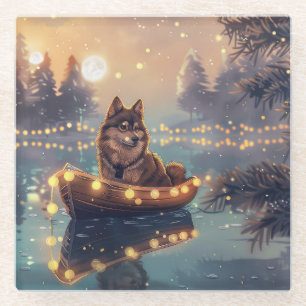 Posavasos De Vidrio Viaje festivo de Navidades de Lapphund finlandeses
