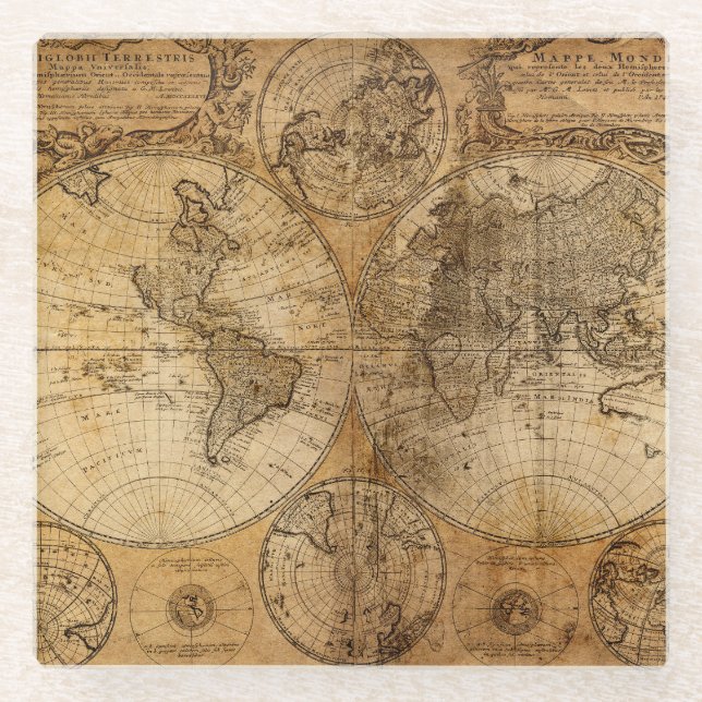 Posavasos De Vidrio Viaje histórico: Mapa Mundial de 1746 (Anverso)