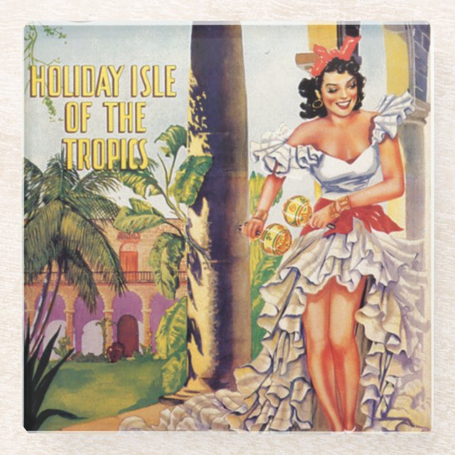 Posavasos De Vidrio Viajes tropicales de la Comisión de Turismo de Cub (Anverso)