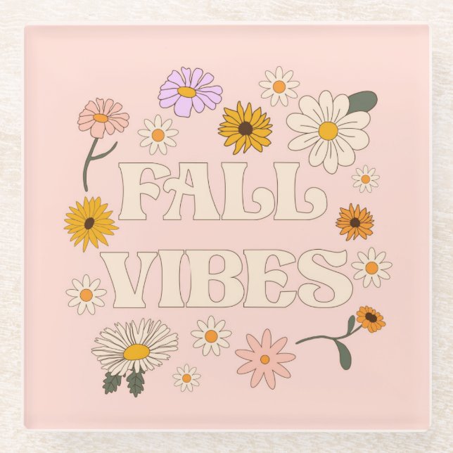 Posavasos De Vidrio Vibes de caída rosadas (Anverso)