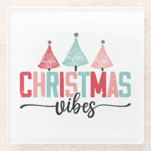 Posavasos De Vidrio Vibes de navidades - Diseño de árboles festivos