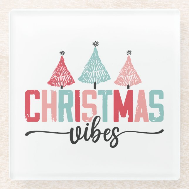 Posavasos De Vidrio Vibes de navidades - Diseño de árboles festivos (Anverso)