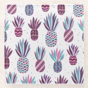 Posavasos De Vidrio Vibes de verano: Patrón de piña, puntos coloridos