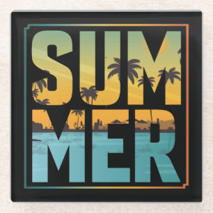 Posavasos De Vidrio Vibraciones Geniales de Verano Palmeras y Agua
