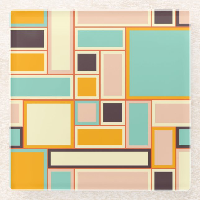 Posavasos De Vidrio Vibrant abstract pattern with rectangles (Anverso)