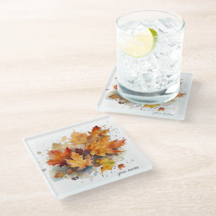 Posavasos De Vidrio Vibrante acuarela de arce otoñal, personalizado