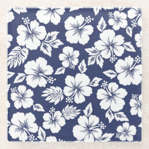 Posavasos De Vidrio Vibrante Hibiscus: Patrón floral sin foco.