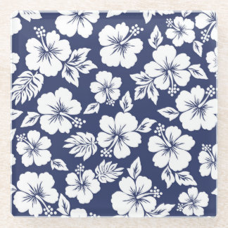 Posavasos De Vidrio Vibrante Hibiscus: Patrón floral sin foco.