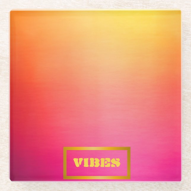 Posavasos De Vidrio Vibrante Ombre personalizado rosa y amarillo (Anverso)