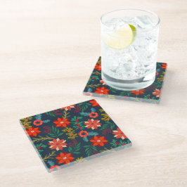 Posavasos De Vidrio Vibrante Pascua floral de Navidad