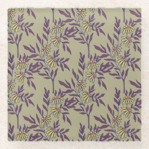 Posavasos De Vidrio Vibrante patrón floral con margaritas amarillas