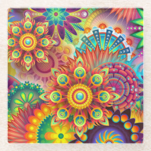 Posavasos De Vidrio Vibrantes mandalas. Posavasos. Cojín de juego