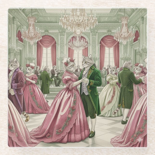 Posavasos De Vidrio Victorian Cat Ball Glass Coaster (Anverso)