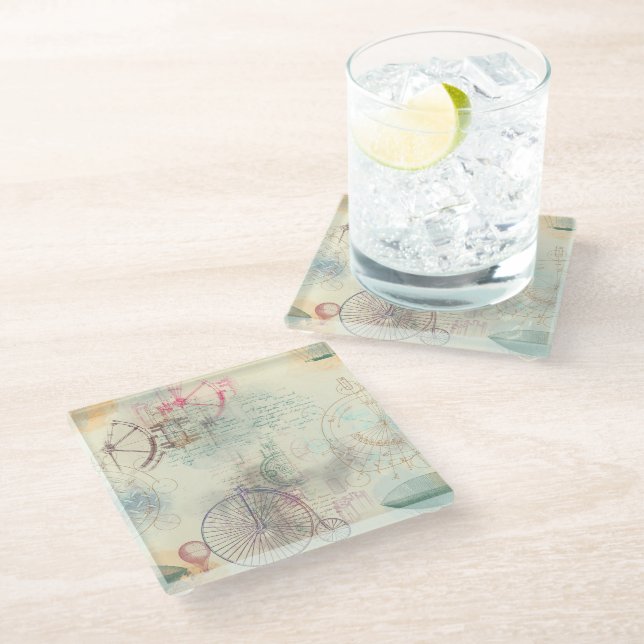 Posavasos De Vidrio Victorian Steampunk | Grunge Pastel de acuarela (Angular)