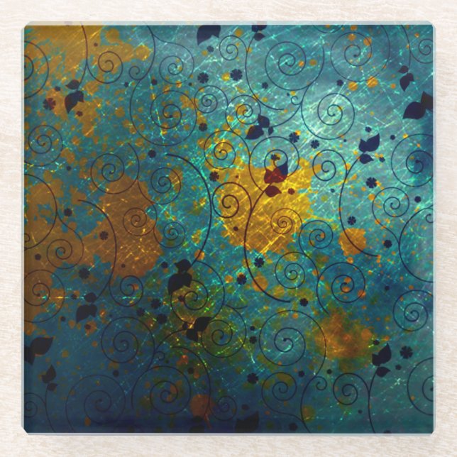 Posavasos De Vidrio Vid del azul y del oro (Anverso)