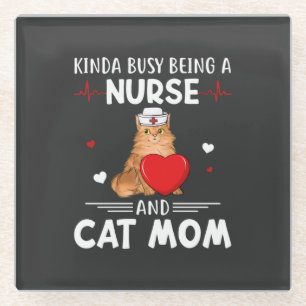 Posavasos De Vidrio Vida de enfermería   Enfermera Y Gato Mamá