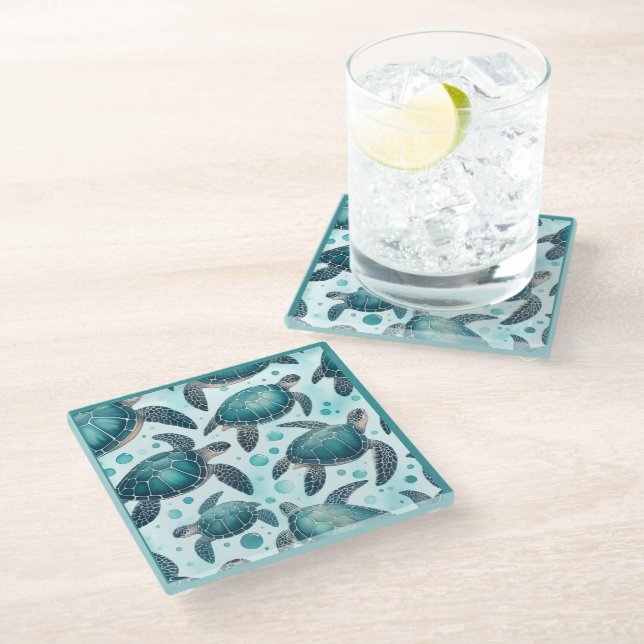 Posavasos De Vidrio Vida de Tortugas Marinas (Angular)