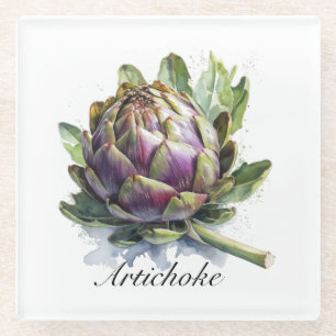 Posavasos De Vidrio Vida herbal: Artichoke en verde y violeta