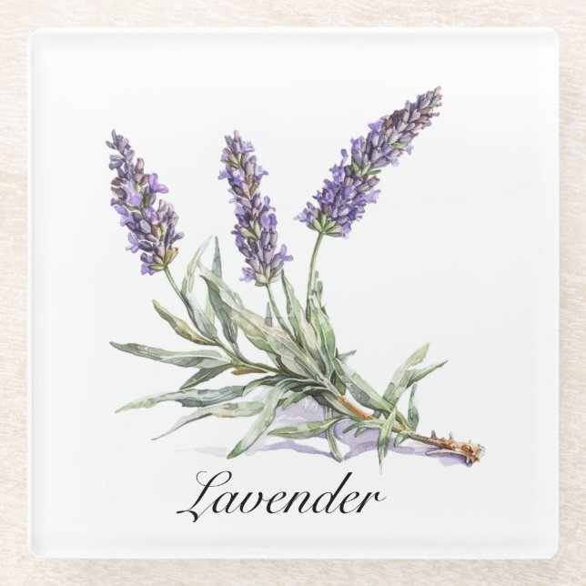 Posavasos De Vidrio Vida herbal: Lavanda, personalizable (Anverso)