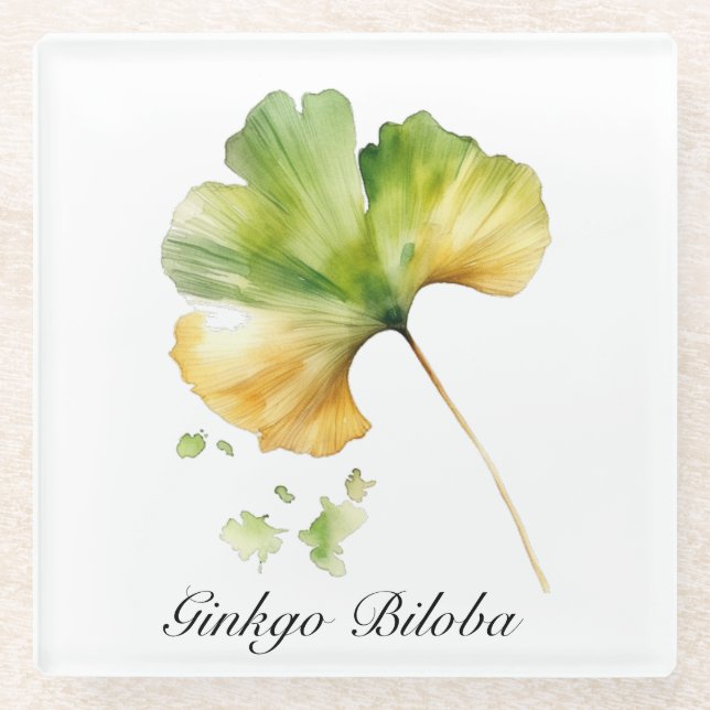 Posavasos De Vidrio Vida herbal: personalizable Ginkgo Biloba (Anverso)