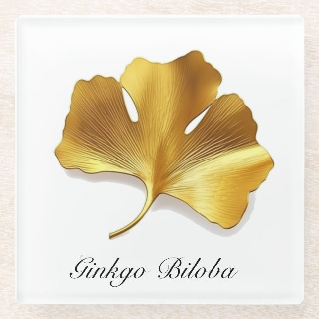 Posavasos De Vidrio Vida herbal: personalizable Golden Ginkgo Biloba (Anverso)