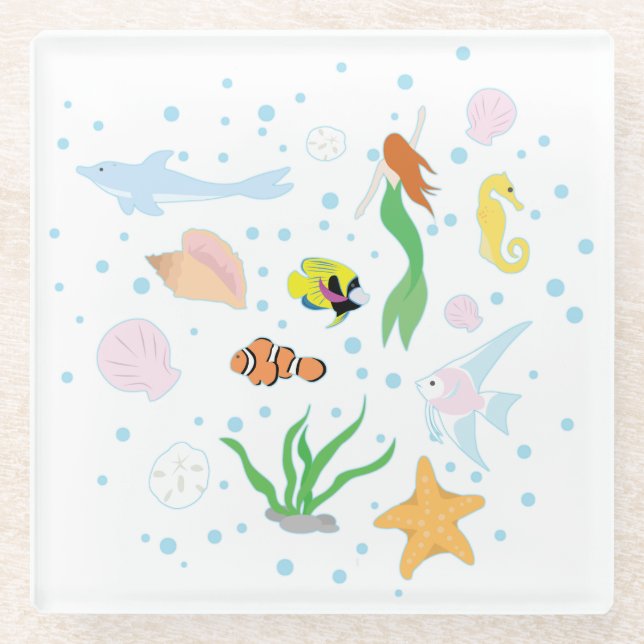 Posavasos De Vidrio Vida marina (Anverso)
