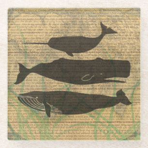 Posavasos De Vidrio Vida marina náutica de ballena antigua