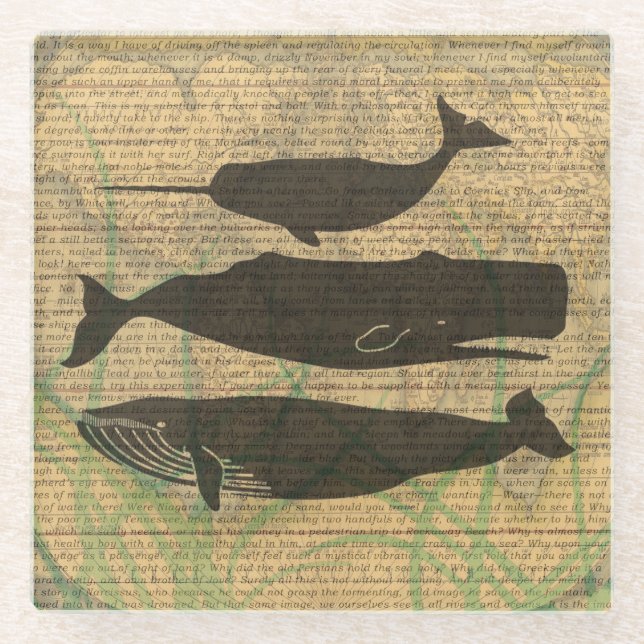 Posavasos De Vidrio Vida marina náutica de ballena antigua (Anverso)