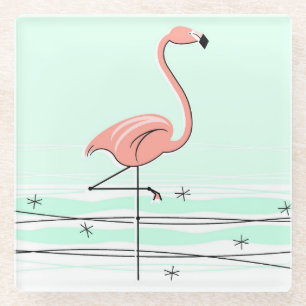 Posavasos De Vidrio Vidrio de montaña rusa Flamingo Aqua