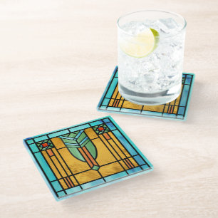 Posavasos De Vidrio Vidrio Manchado Art Deco 3