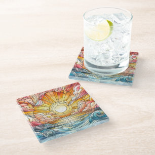 Posavasos De Vidrio Vidrio Teñido Atardecer Cálido