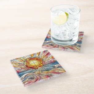 Posavasos De Vidrio Vidrio Teñido Atardecer Océano