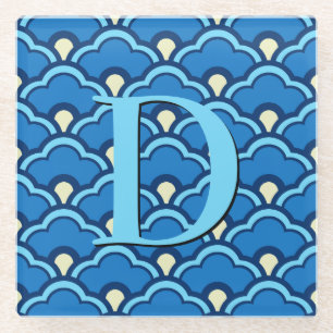 Posavasos De Vidrio Vieiras chinas, azul oceánico e índigo