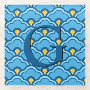 Posavasos De Vidrio Vieiras chinas, turquesa y Aqua