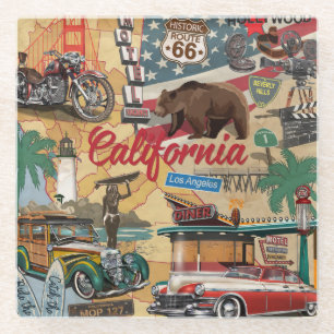 Posavasos De Vidrio Vieja California: mapa de atracciones turísticas.