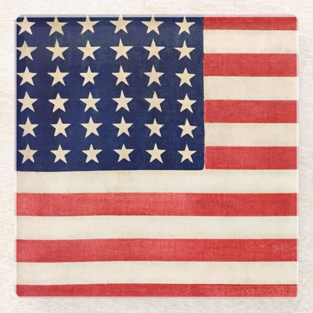 Posavasos De Vidrio Vieja Vieja Vieja Bandera Estadounidense De Treint (Anverso)