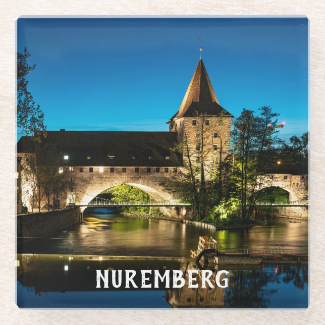 Posavasos De Vidrio Viejo puente medieval de noche en Nuremberg (Anverso)