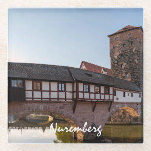 Posavasos De Vidrio Viejo puente medieval en Nuremberg, Alemania