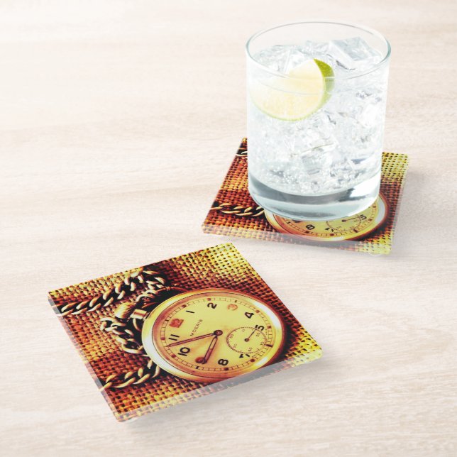 Posavasos De Vidrio Viejo reloj y cadena (Angular)