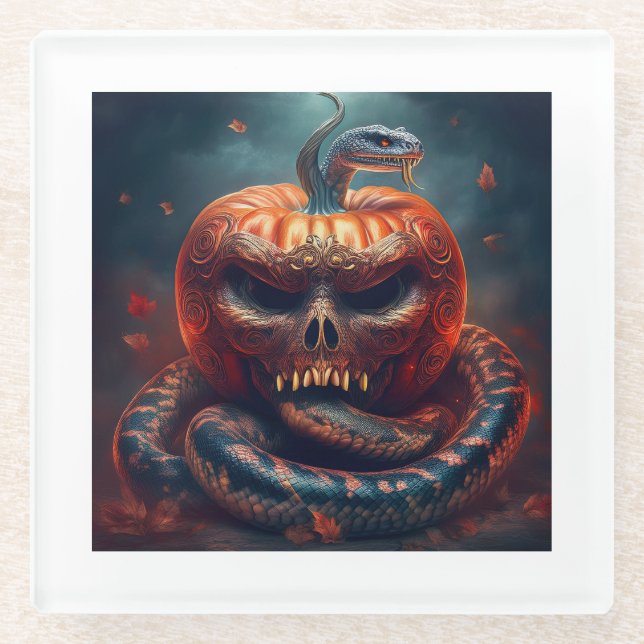 Posavasos De Vidrio Viente colorido unido con calabaza malvada (Anverso)