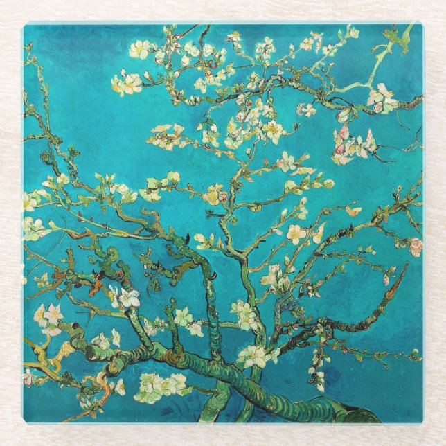 Posavasos De Vidrio Vincent Van Gogh Blossoming Almond Tree Floral Art (Anverso)