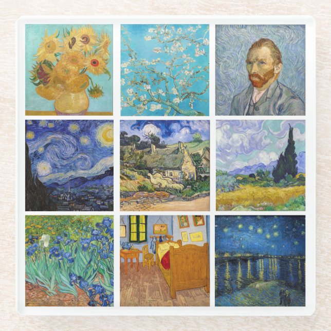 Posavasos De Vidrio Vincent Van Gogh - Cuadrícula de obras maestras (Anverso)